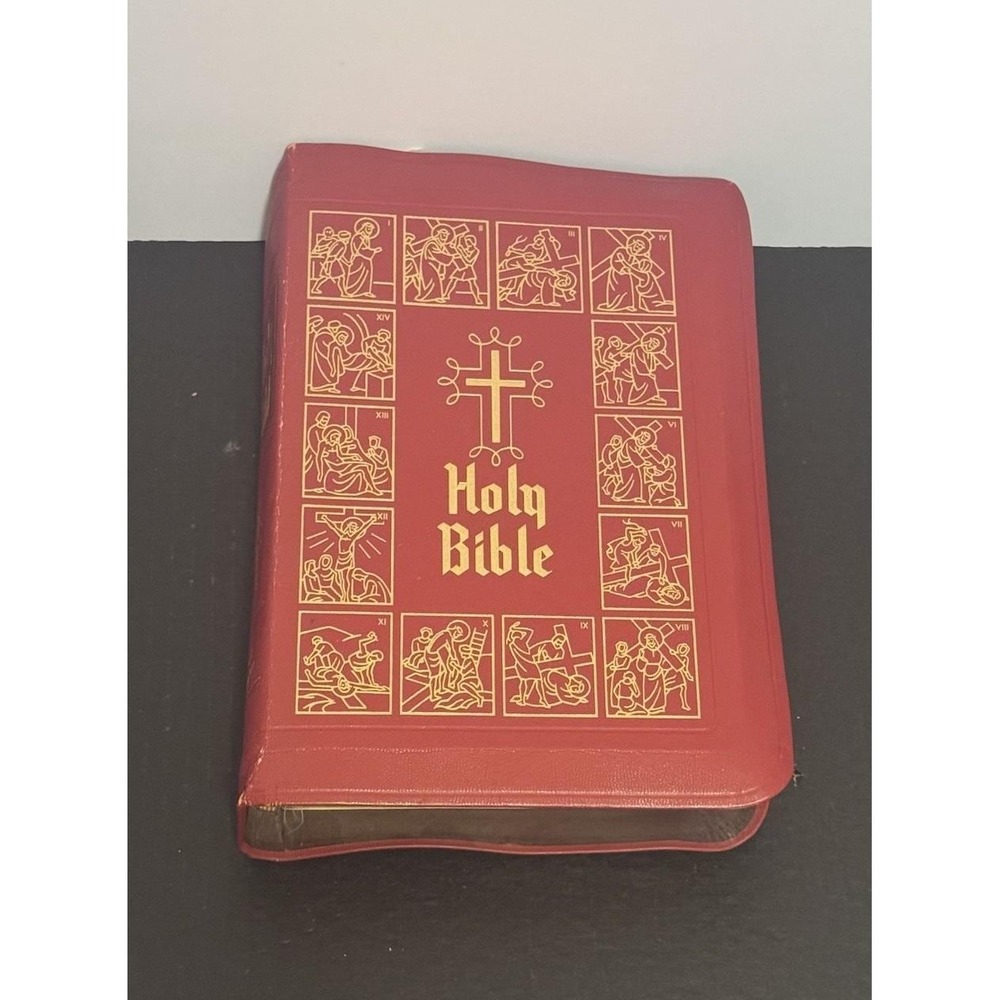 VTG Holy Bible Old New Testaments, O'Connel Chicago 1951 Illustrated Red Leather